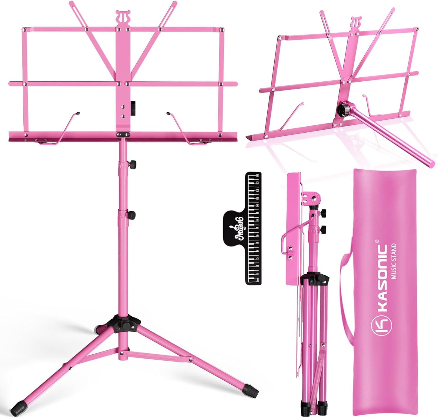 K KASONIC Music Stand, 2 in 1 Dual-Use Folding Sheet Music Stand & Desktop Book Stand, Portable Lightweight with Music Sheet Clip Holder Carrying Bag
