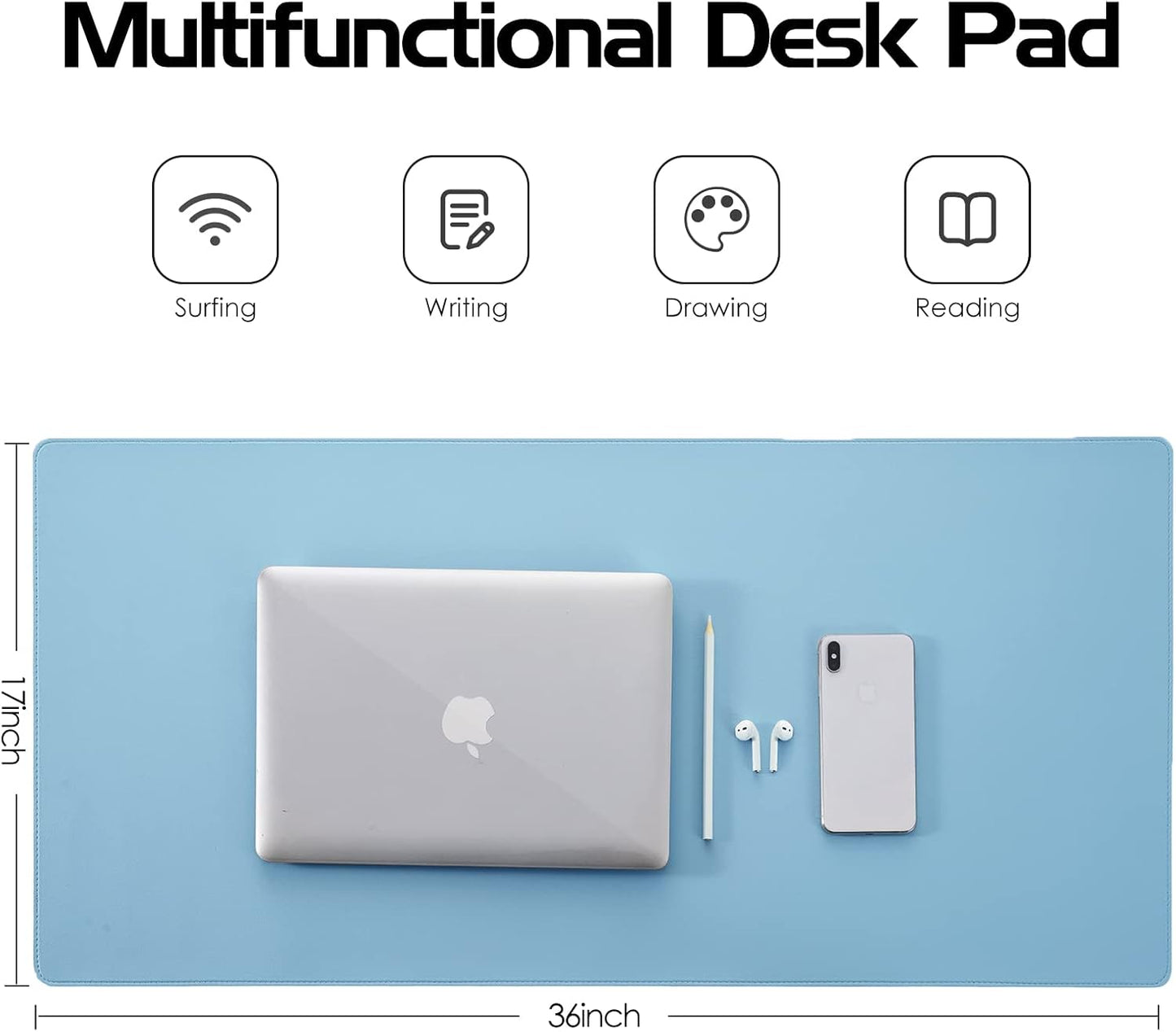 Leather Desk Pad,Wolaile 36x17 inch Large Mouse Pad,Waterproof Non-Slip Writing Desk Blotter,Computer Mat Desktop Protector for Office Home,Black