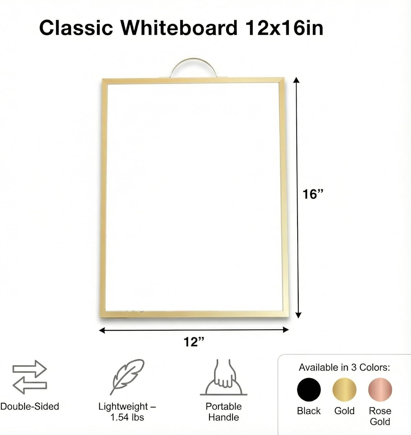 Magnetic Dry Erase Board 12x16 with Foldable Stand, Portable Gold Desktop Whiteboard for Home, Office, School & Kitchen, Includes Weekly & Monthly Magnetic Planner Sheets