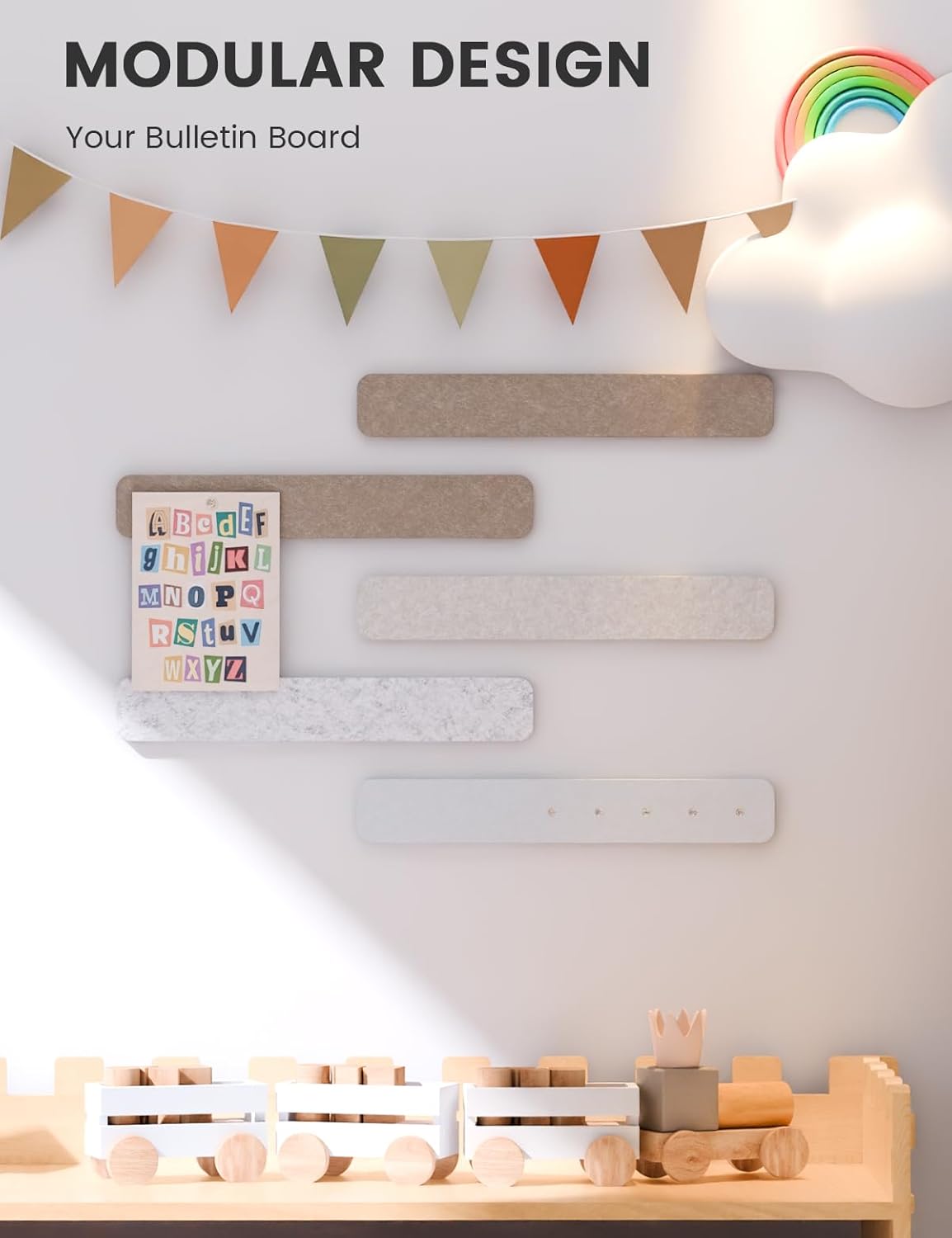 Fluxynara Cork Board Alternative Felt Strip Board 8-Pack 13"x2", Office Pin Board with 50 Push Pins, Adhesive Install for Bedroom Door & Home Office(Linen Dusk)