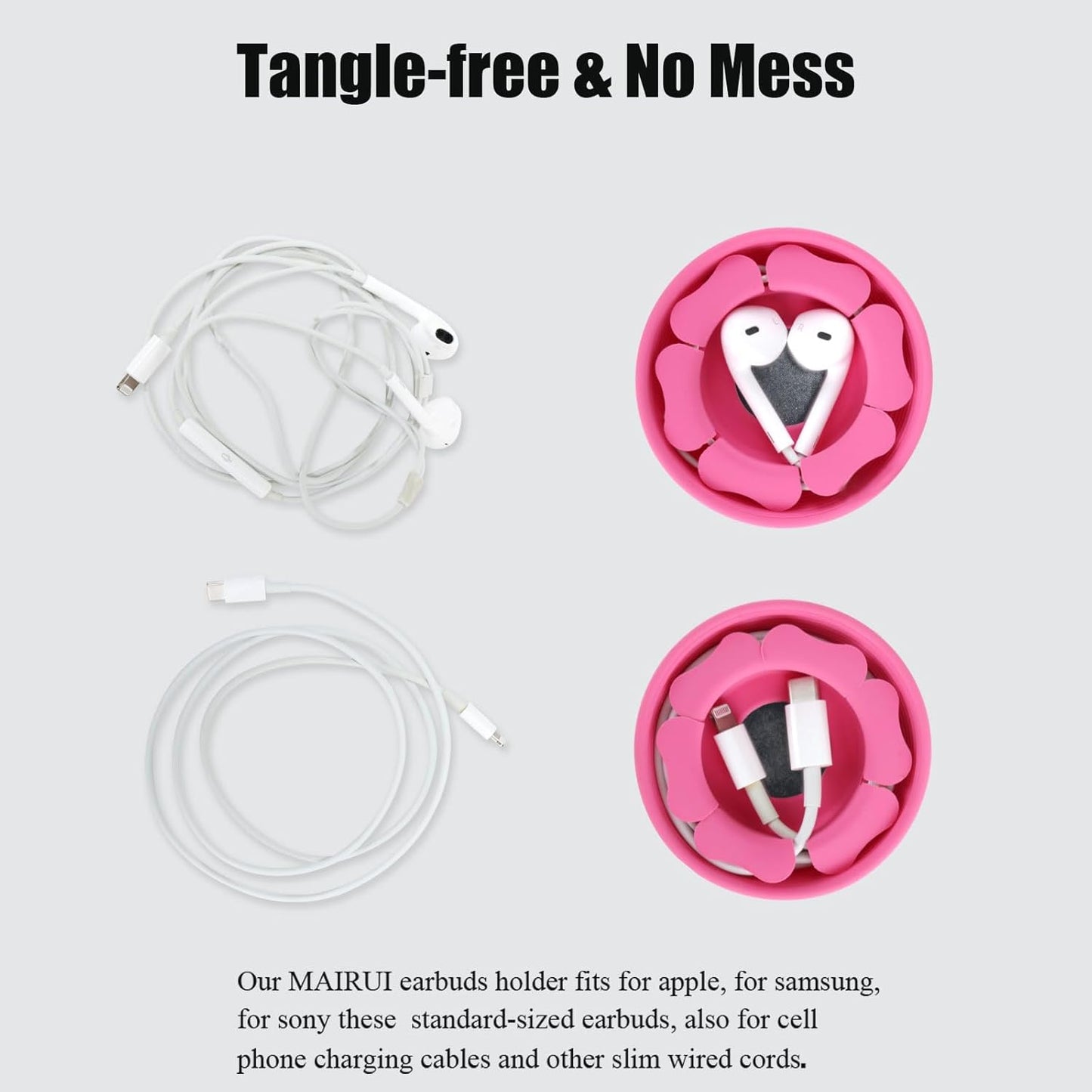 MAIRUI Wired Earbud Case Earphone Headphone Cord Organizer Earbuds Wrap Soft Silicone Magnetic Holder Storage Tangle Free Cable Winder(Red)