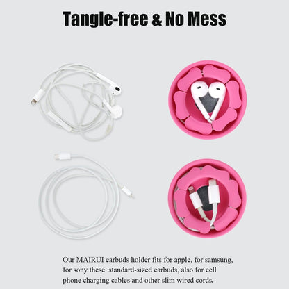 MAIRUI Wired Earbud Case Earphone Headphone Cord Organizer Earbuds Wrap Soft Silicone Magnetic Holder Storage Tangle Free Cable Winder(Red)