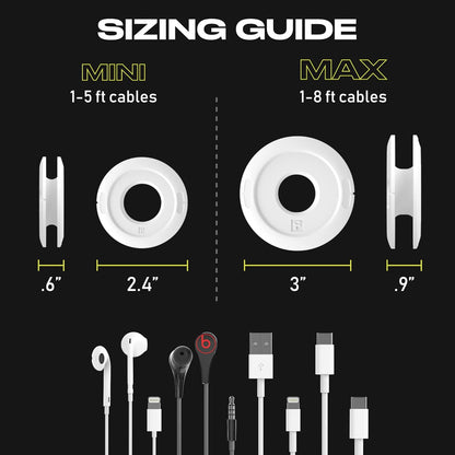 Side Winder Mini and Max Headphone, Earbud and Charging Cable Winder and Organizer Perfect for Wrapping Earbuds and Cords for Travel and Organization 4-Pack (White, Max)