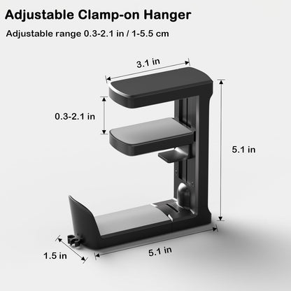 Headphone Hook - Adjustable Clamp-on Headphone Holder, Under Desk Gaming Headset Holder Mount Hook with Rotating Clamp (Black)