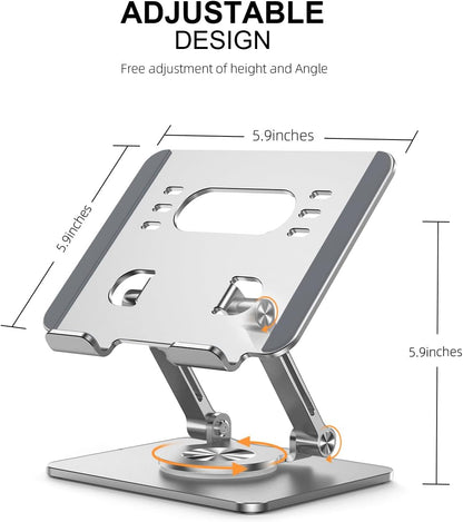Orlian Tablet Stand Holder with Thickened 360°Rotating Base Dual Rod Adjustable Aluminum Stand for All 5.8-12.9” iPad Samsung Phone Tablet Kindle E-Reader and More, Black