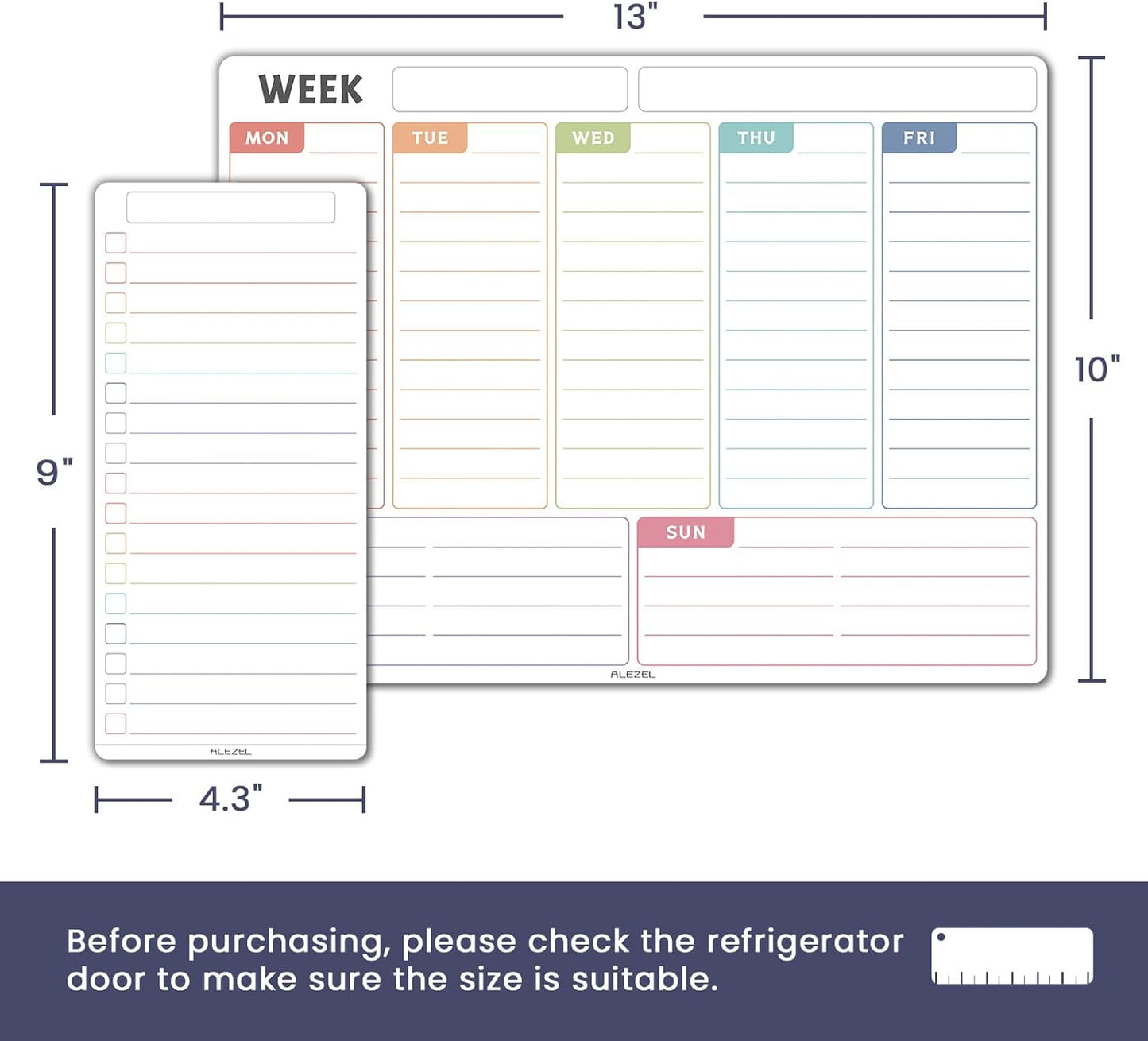 ALEZEL Magnetic Weekly Calendar Whiteboard for Fridge, Refrigerator Dry Erase Weekly White Board, Includes Magnetic Weekly Planner for Fridge with 2 List Boards, 4 Markers + Eraser