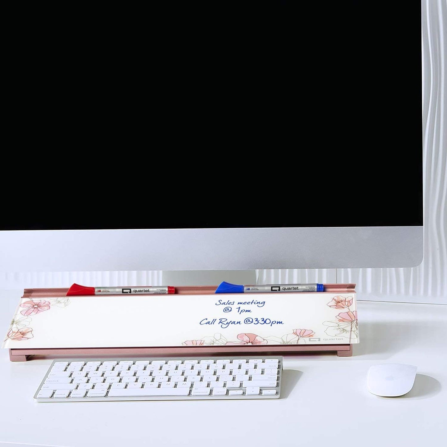 Quartet Glass Dry Erase White Board, Desktop Computer Pad for Notetaking, 18" x 6" Whiteboard, Clean Erase Surface with Storage, 1 Dry Erase Marker, White Surface (GDP186)