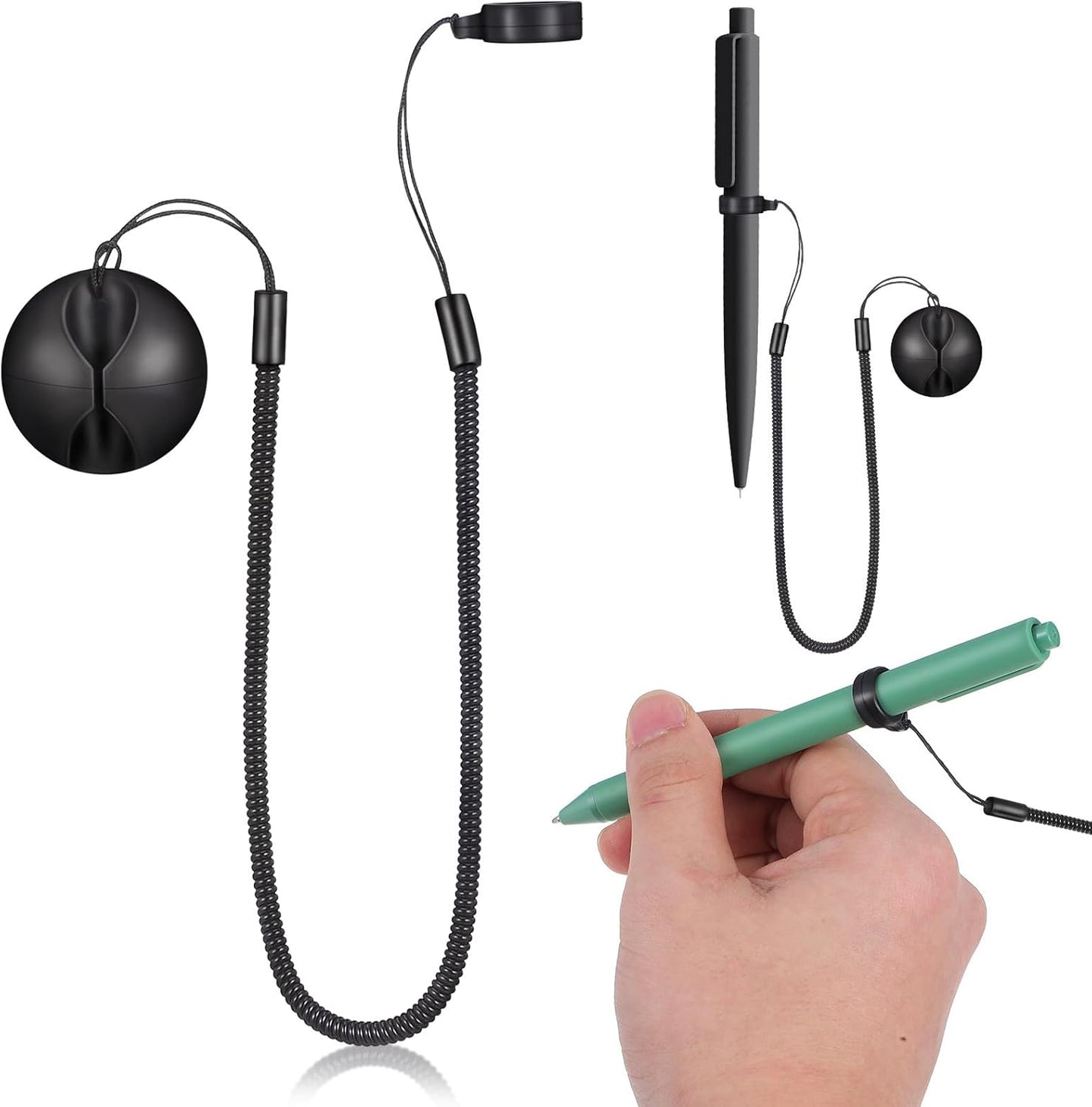 Gatuida 2pcs Retractable Tablet Pen Tether with Ring Elastic Pen Leash and Silicone Holder for Desk Office Clipboard Drawing