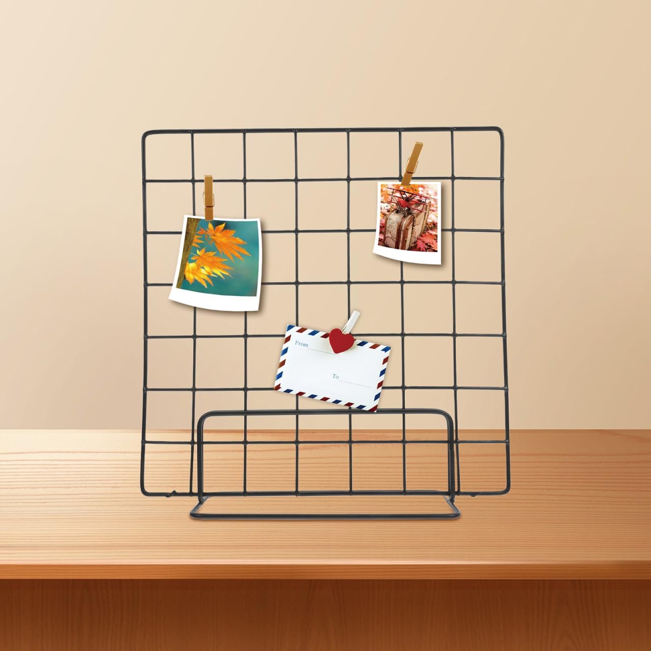 Multi-Functional Wire Grid Display Stand 13.77In Tabletop Photo Organizer Panel for Craft Shows and Desktop Display