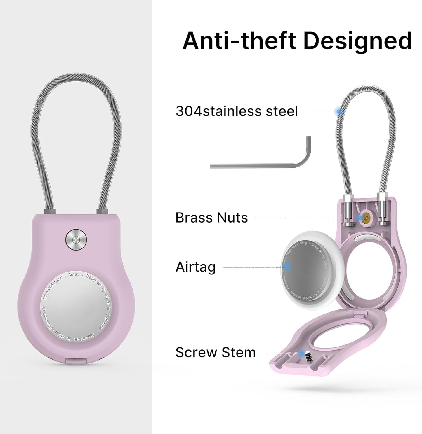 Air Tag Holder - (4 Pack) Air tag Lock Keychain with Wire Cable Compatible with Apple AirTag,Ultra Durable Anti-Lost Protective Case with Keyring for Luggage, Key, Backpack, Pet, Bag, Black