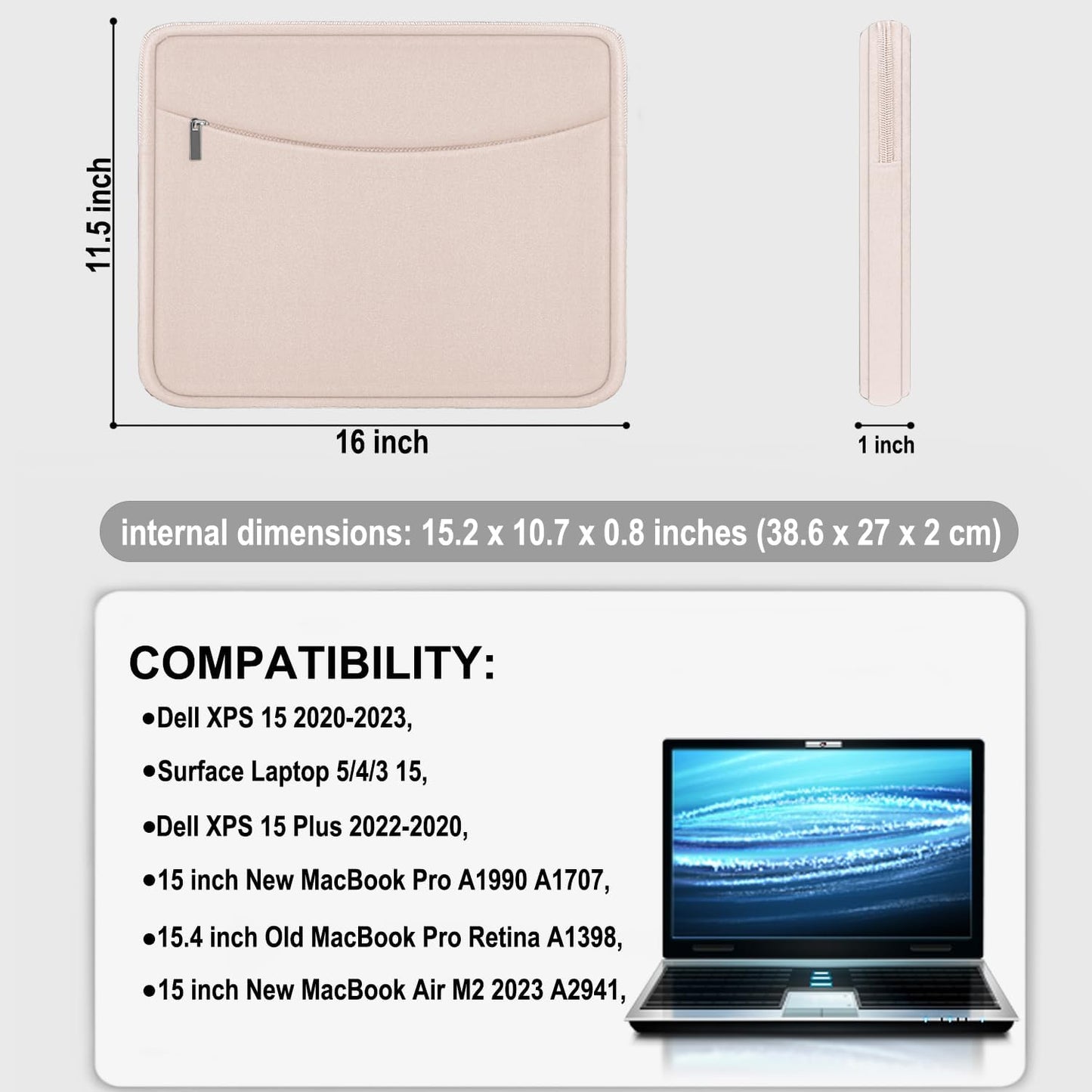 Laptop Sleeve Case 14 inch, Shockproof Protective Laptop Cover Briefcase Carrying Computer Bag with Accessory Pocket Portable Computer Sleeve for 14" MacBook, HP, Dell, Lenovo, Acer, Black