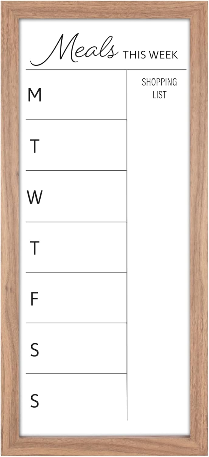 MCS Dry Erase Weekly Planner 11x24 Walnut Framed Calander Whiteboard for Wall, Plan Your Week with Family Weekly Planner for Dinners, Sports, Events & More
