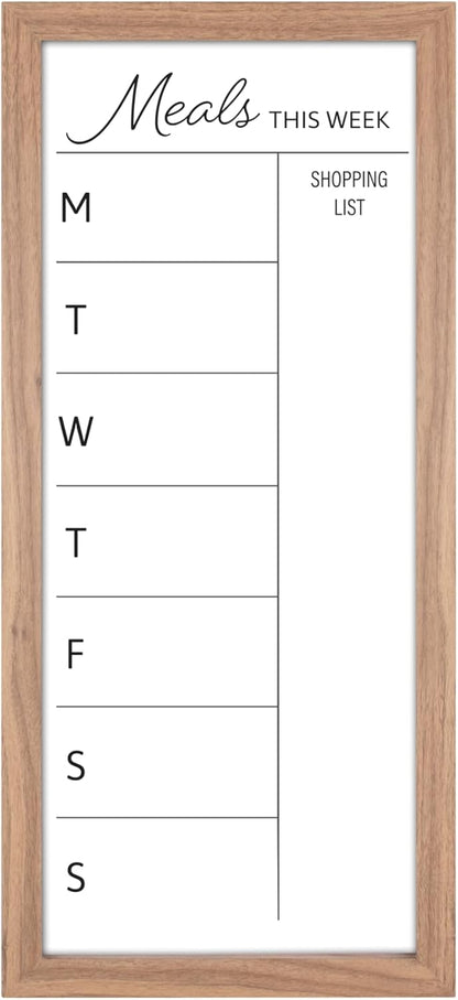 MCS Dry Erase Weekly Planner 11x24 Walnut Framed Calander Whiteboard for Wall, Plan Your Week with Family Weekly Planner for Dinners, Sports, Events & More