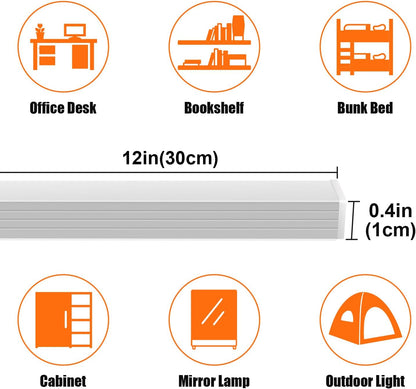 GLVSAE Under Cabinet Lighting, 12 Inch Plug in Light Bar, LED Keyboard Lights, 6000K Cool White Light, Ultra Thin Dimmable Light Bar, Suitable for Kitchen/Desk/Closet/Workbench