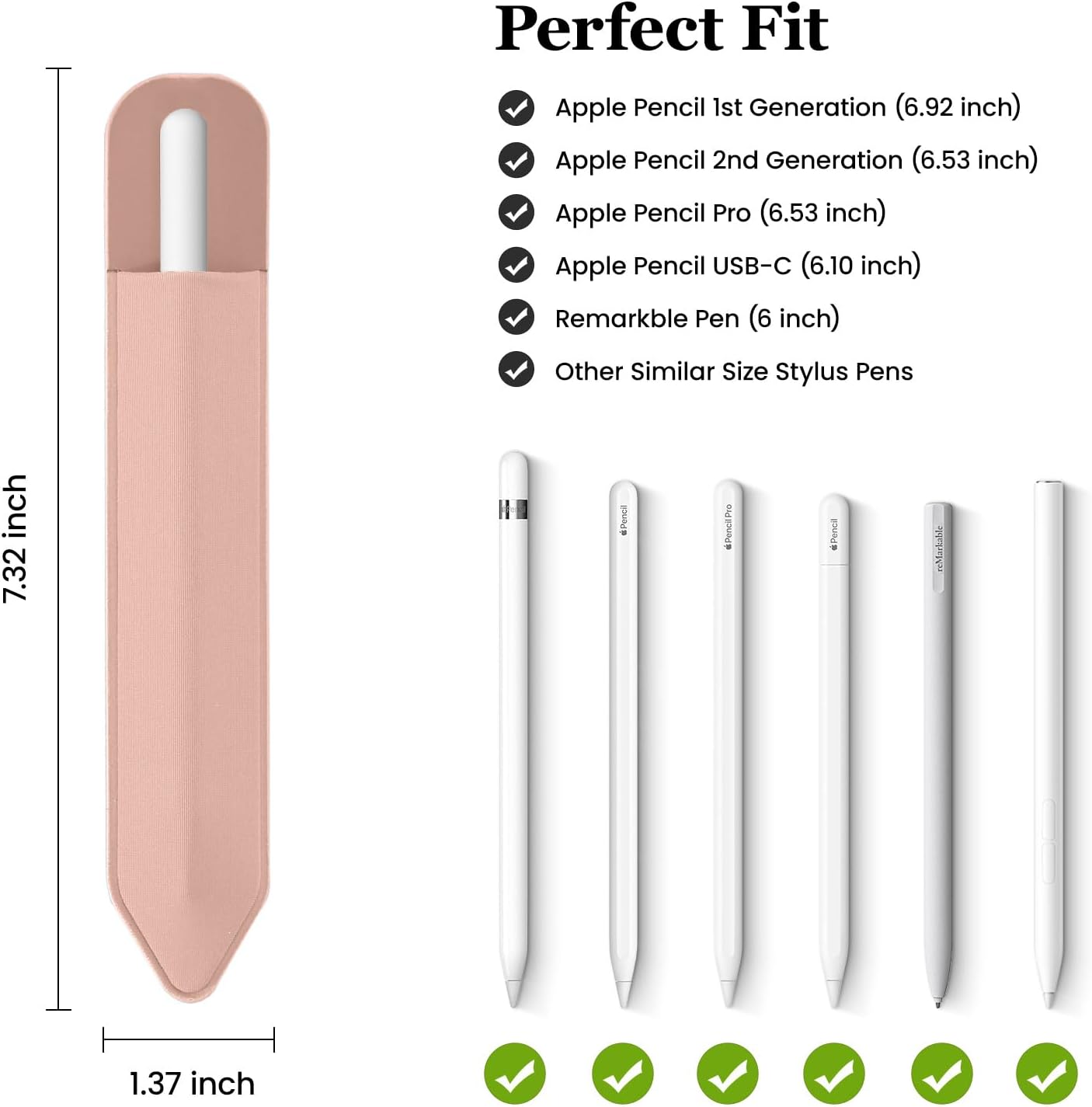 DTTO Pencil Holder for Apple Pencil 2nd & 1st Generation Case, New Apple Pencil Pro & USB-C Sleeve, Ultra-Thin Elastic Stylus Protective Pouch with Adhesive Attached to iPad, Pink Gold