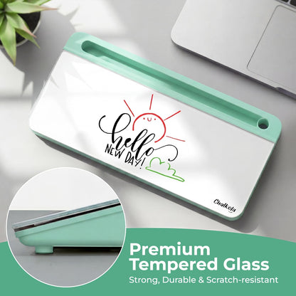 Chalkola Pink Glass Desktop Whiteboard with Storage - Dry Erase Board, Work Desk Organizers, Computer Keyboard Stand, Home Office Desk Accessories, Workspace Desktop Buddy