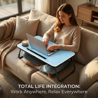BUYIFY Foldable Laptop Bed Desk for Couch, Sofa - Large Lap Desk Tray Table with Cup Holder and Tablet Slot - Portable Notebook Stand for Eating, Writing, Studying and WFH -NEW-006-USA Original Patent