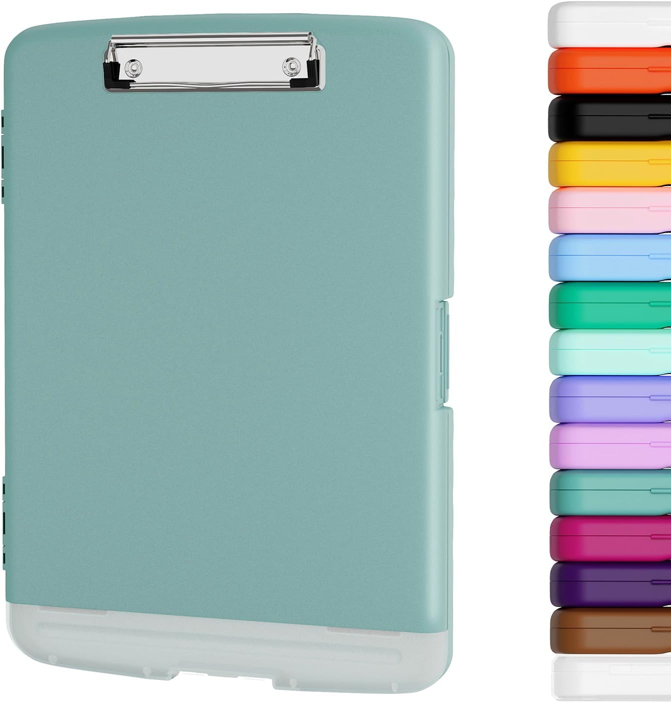 Piasoenc Clipboard with Storage, 8.5 x 11 Organization Box with Pen Holder and A4 Legal Paper Folder, Folio & Side-Opening, Low Profile Clip,for Nurses,Teachers, Size 14 x 9.6 x 1.2 in, Black