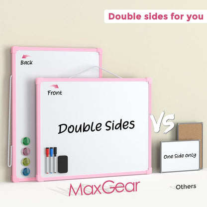 MaxGear Double-Sided Dry Erase Board for Wall, 16"x12" Hanging Whiteboard, Small Dry Erase White Board with 3 Markers and 4 Magnets, Portable Whiteboard for Planning, Drawing, Memo, to Do List