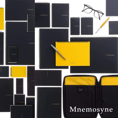 Maruman Mnemosyne Lined Notebook- Vertical A5, 5.83" x 8.27", 70 Sheets / 140 Pages, 7mm College Ruled With Center Line Journal, Perforated Pages & Wire-Bound to Lay Flat, Black, Made in Japan - Colors B