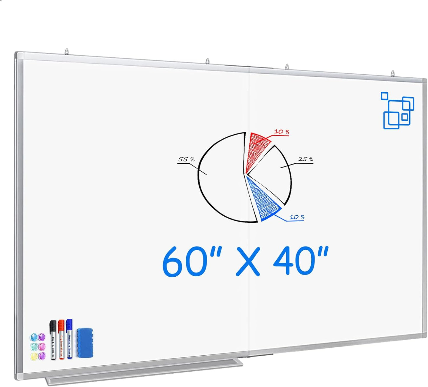 Magnetic White Board Dry Erase Board for Wall，72" x 40" Wall-Mounted Aluminum Frame Marker Board, Foldable Portable Whiteboard with a Long Pen Tray for School, Classroom, Office & Home