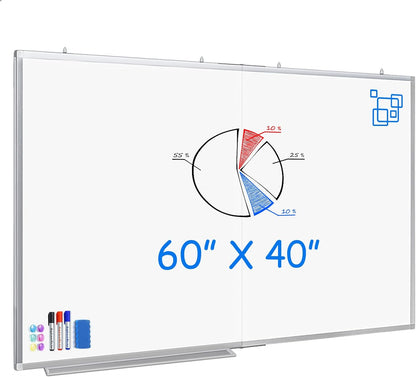 Magnetic White Board Dry Erase Board for Wall，72" x 40" Wall-Mounted Aluminum Frame Marker Board, Foldable Portable Whiteboard with a Long Pen Tray for School, Classroom, Office & Home