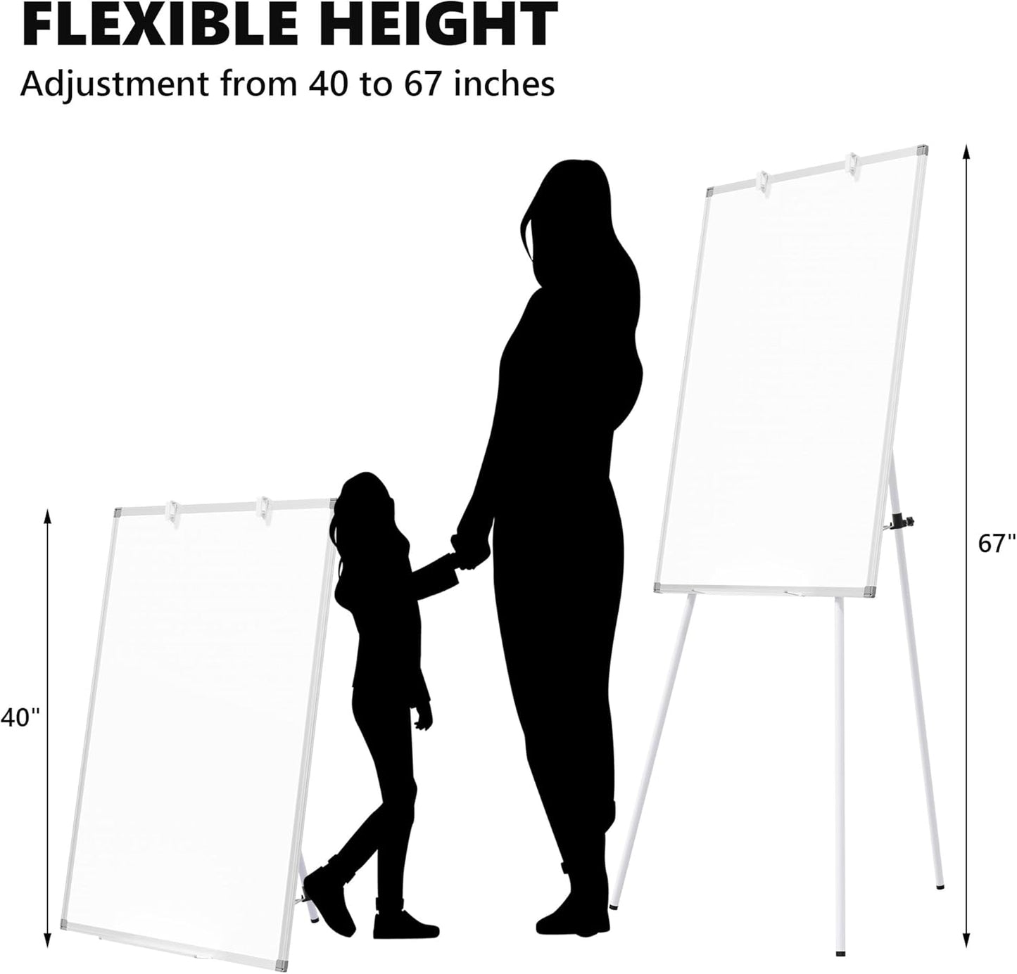 Large Whiteboard Easel with Stand, 36" x 24" Portable Standing Magnetic Dry Erase White Board, 3' x 2' Tripod Height Adjustable Flip Chart Easel for Home Office Classroom School, Silver