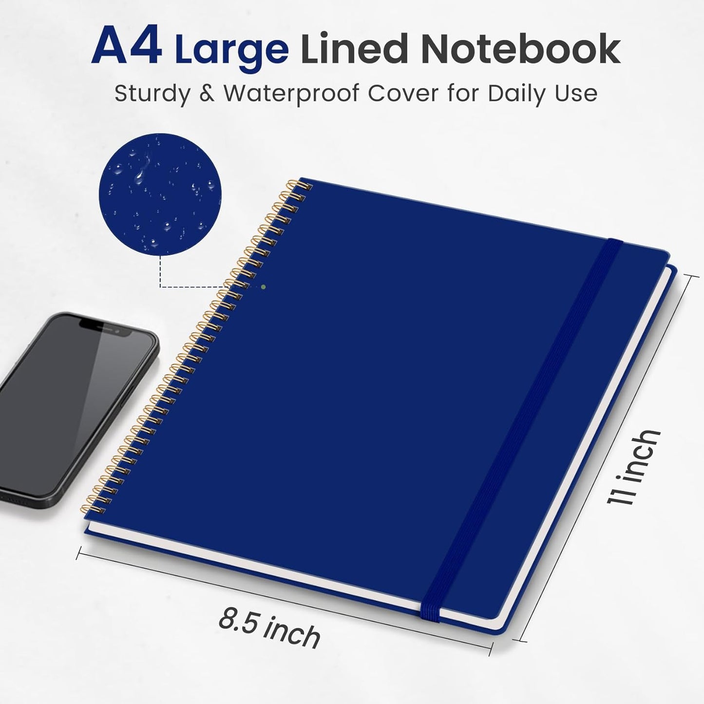 Taja Spiral Lined Notebook, 8.5"x11" Notebooks for Work, Large A4 Journal for Women & Men, College Ruled Journaling Notebook for Writing, Plastic Cover Spiral Journal, Purple
