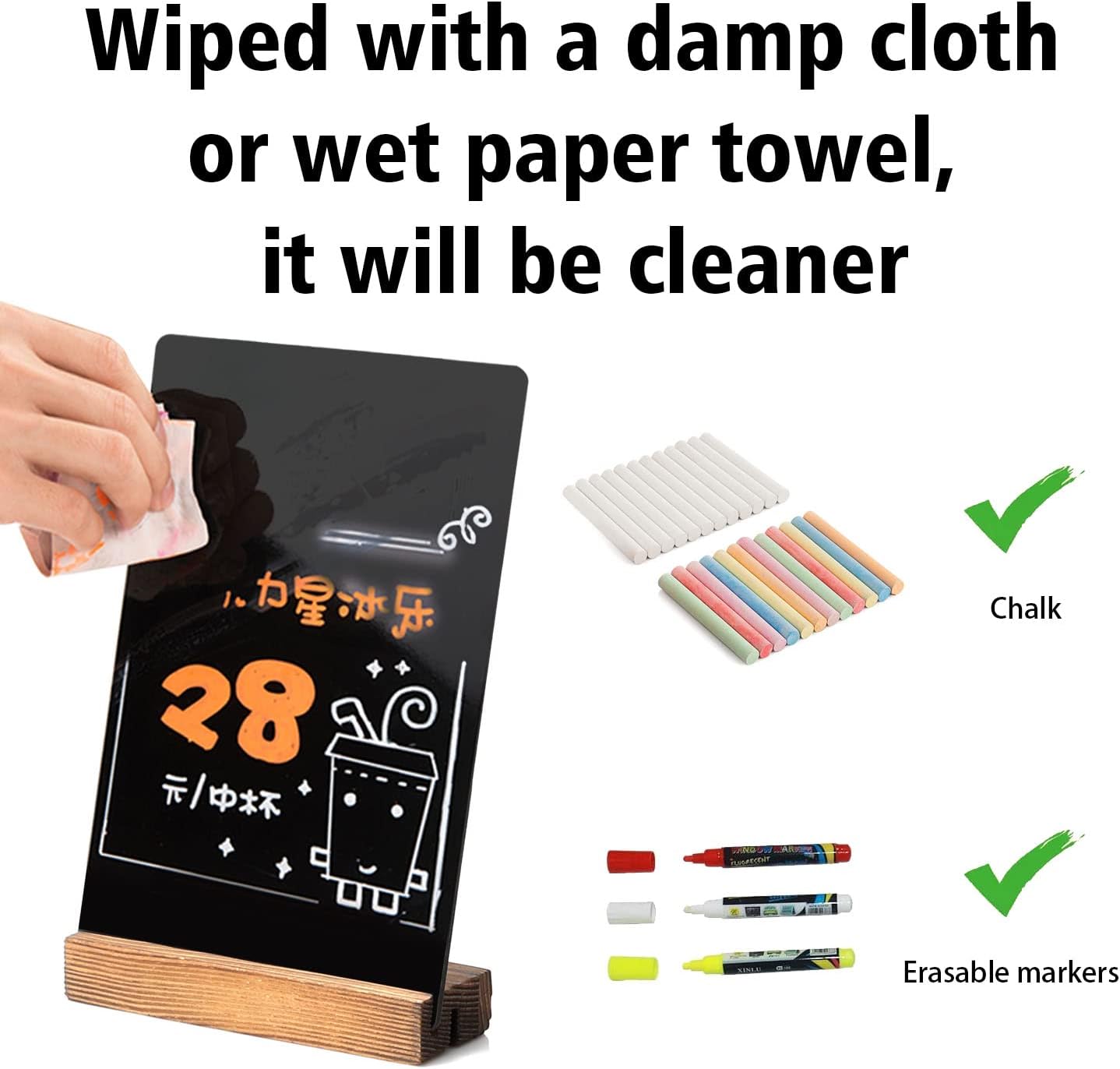 7.9x5.1 Desktop Chalkboard Sign with Wood Base, Message Board Menu Board Chalkboard for Shop Wedding Kitchen Home Party (3 Pack 7.9x5.1)