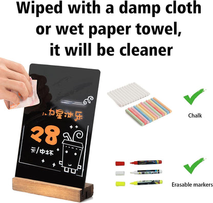 7.9x5.1 Desktop Chalkboard Sign with Wood Base, Message Board Menu Board Chalkboard for Shop Wedding Kitchen Home Party (3 Pack 7.9x5.1)