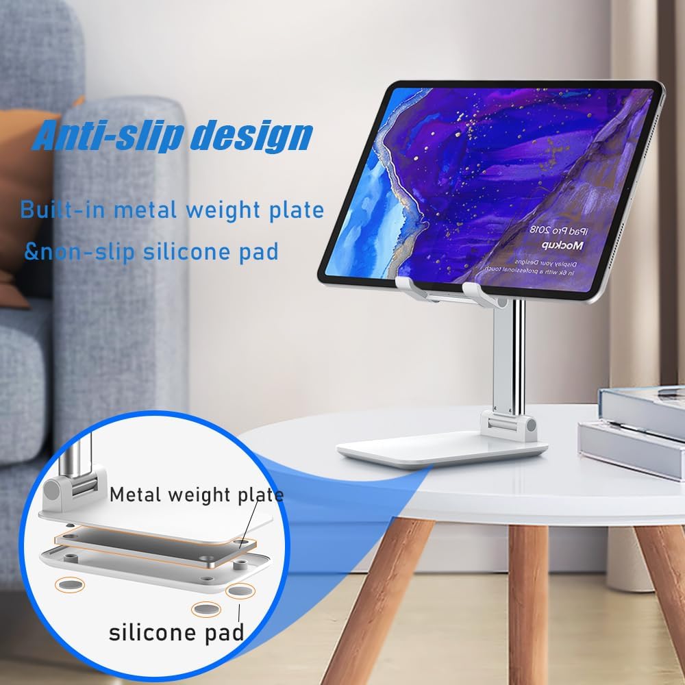 Phone Stand, PhoneHolder for Desk Anti-Slip Cute OfficeAccessories Forldable Cell PhoneHolder Compatible with iPhones, AllMobile Phones, White-Silver, Pro