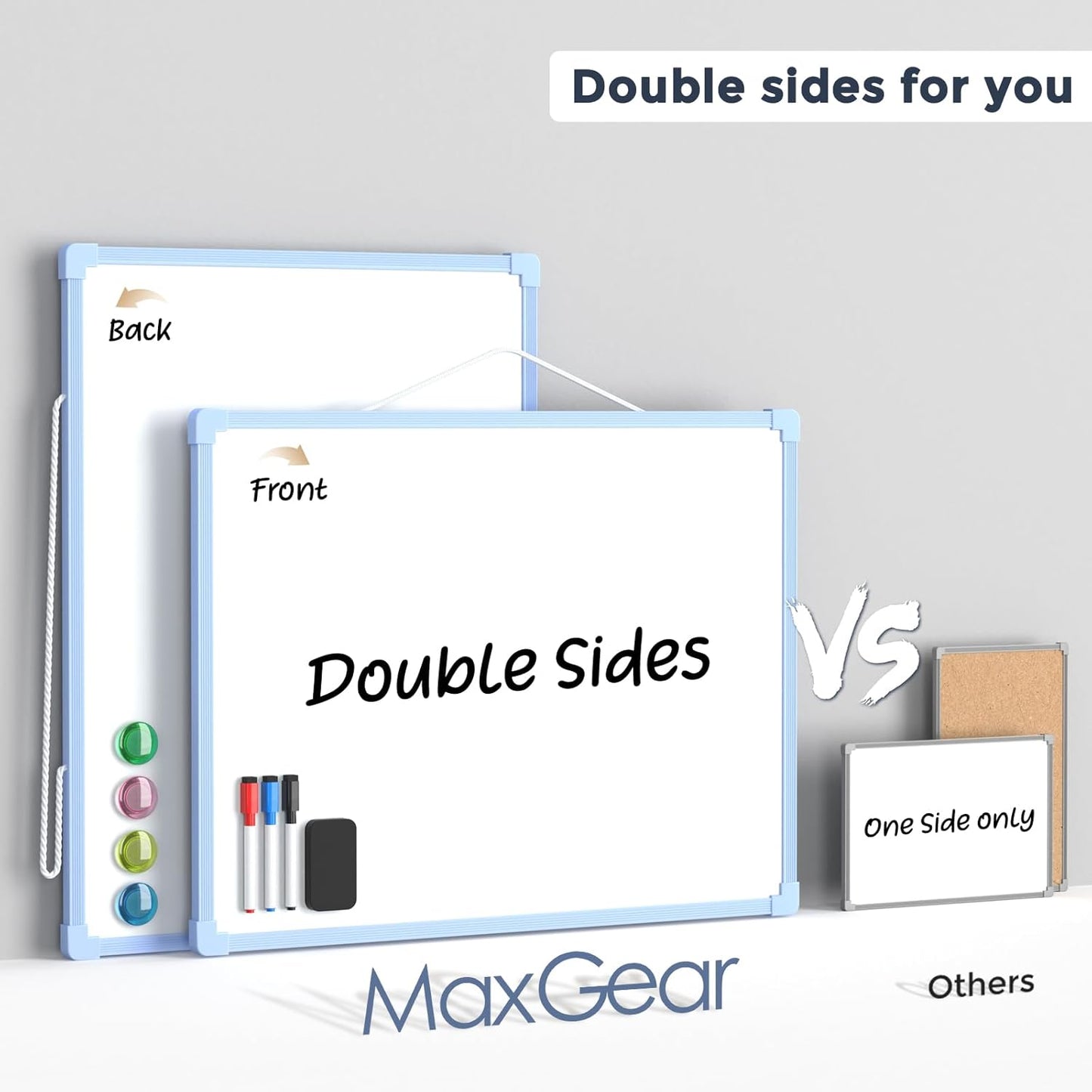 MaxGear Double-Sided Dry Erase Board for Wall, 16"x12" Hanging Whiteboard, Small Dry Erase White Board with 3 Markers and 4 Magnets, Portable Whiteboard for Planning, Drawing, Memo, to Do List