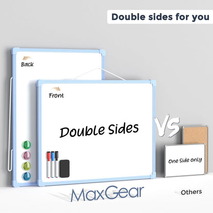 MaxGear Double-Sided Dry Erase Board for Wall, 16"x12" Hanging Whiteboard, Small Dry Erase White Board with 3 Markers and 4 Magnets, Portable Whiteboard for Planning, Drawing, Memo, to Do List