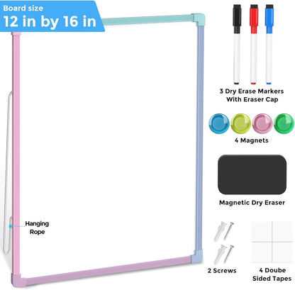 MaxGear Double-Sided Dry Erase Board for Wall, 16"x12" Hanging Whiteboard, Small Dry Erase White Board with 3 Markers and 4 Magnets, Portable Whiteboard for Planning, Drawing, Memo, to Do List