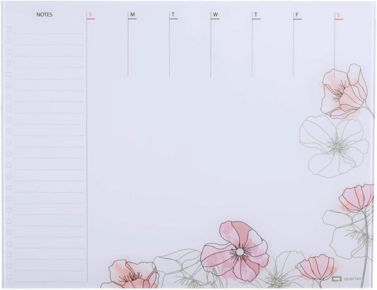 Quartet Glass Desktop Weekly Planner, 17" x 22", Whiteboard, Dry Erase Surface, Clean Erase, Includes 1 Dry Erase Marker, White (GDP2217W)