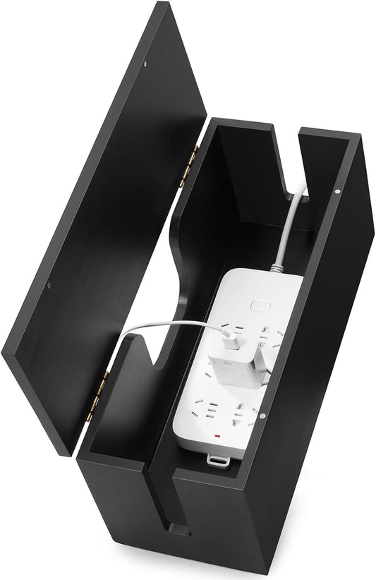 Large Cable Management Box - Burnt Wood Cable Organizer Box and Floor Cord Covers for Electrical Cord Management - Hide Desk Cord and Floor Cables - Wire Storage and Organization for Cords