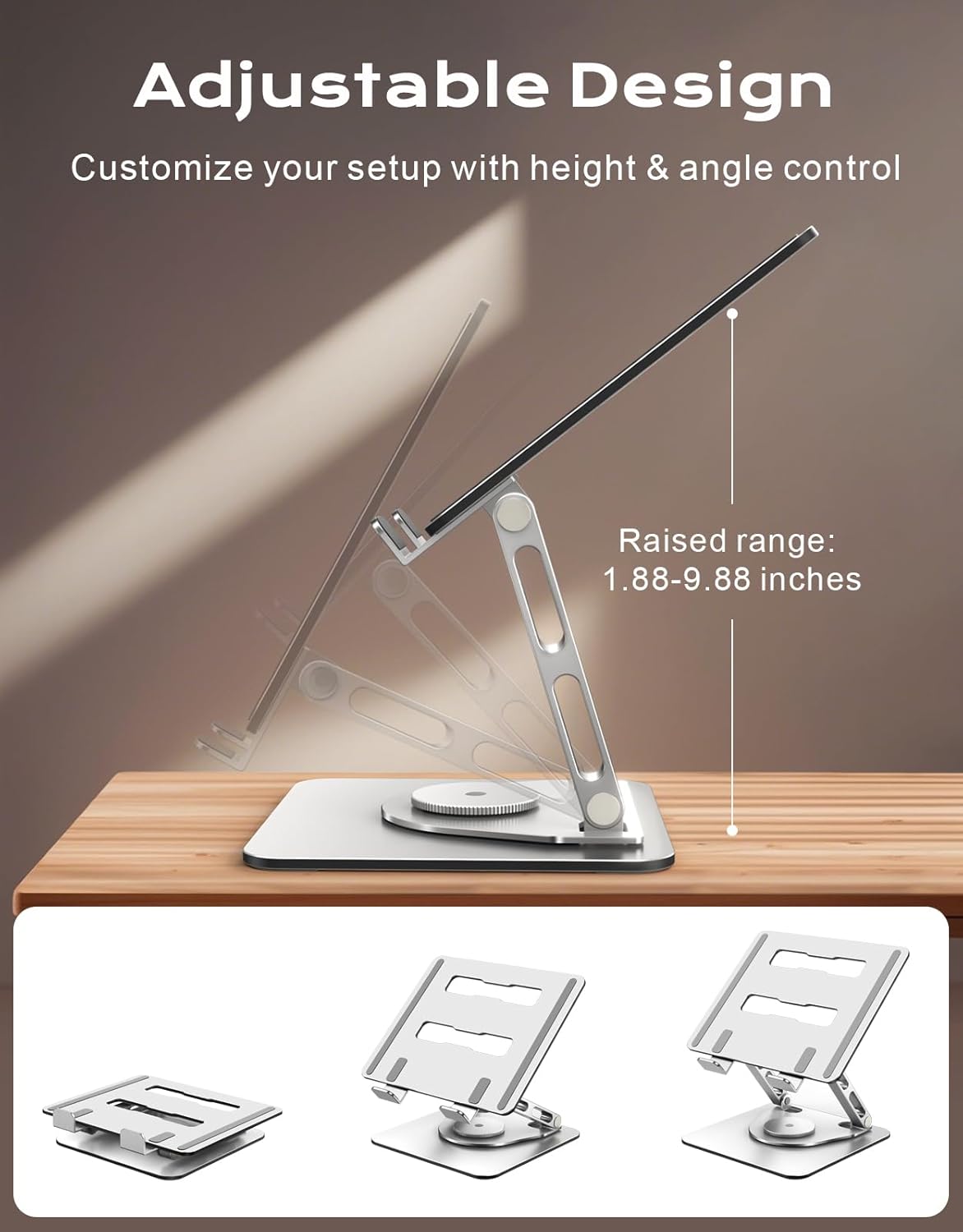 RIWUCT 360° Rotatable Laptop Stand for Desk Adjustable Height, Ergonomic Laptop Riser Holder with Dual-bar Support, Portable Computer Notebook Stand for MacBook Air Pro(10-16"), Gifts for Men/Dad