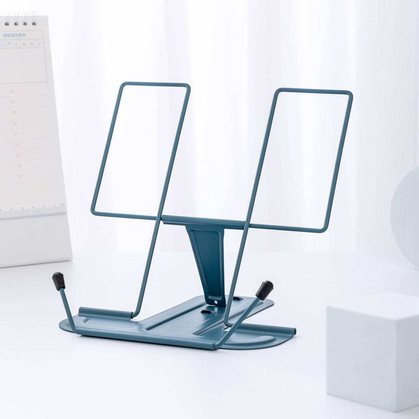 Metal Book Stand for Desk, Adjustable Reading Rest Book Holder, Portable Cookbook Documents Holder, Sturdy Typing Stand for Recipes Textbooks Tablet Music Books with Page Clips (Green)