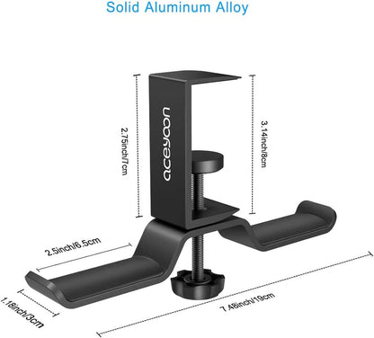 aceyoon Foldable Headphone Stand for Desk, Aluminum Headset Stand Clamp Hook Under Desk Space Save Mount, Headset Holder for Gaming Headphone, Office, Backpack, Bag, Purse Hanging (Black)