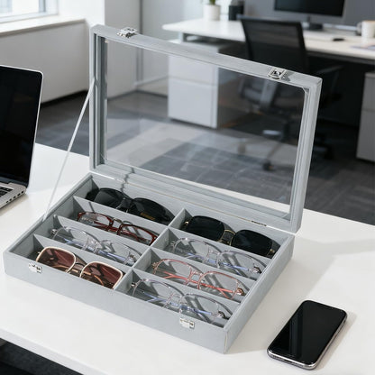 Glasses Holder Box Drawer Sunglass Organizer for Men Clear Storage Case 8 Slot Multiple Reading Glasses Display
