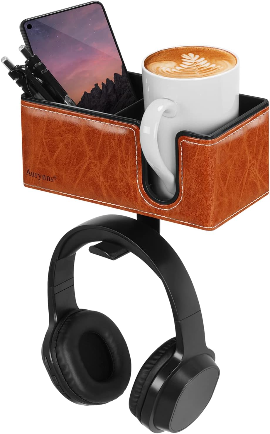 Desk Cup Holder Clip on Pen Holder Headphone Hanger Headset Stand Rotatable Clamp Hook Under Desk (Black)
