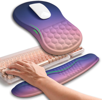 Hokafenle 2in1 Combination, Wave Keyboard Wrist Rest and Ergonomic Curvature Mouse Pad Wrist Support for Relieve Wrist Pain, Filled with Soft Cushion Memory Foam, Black