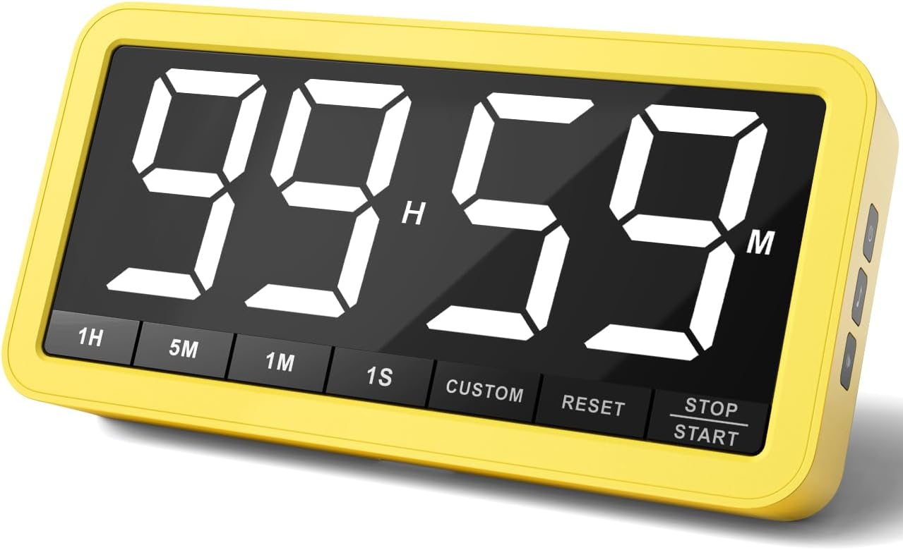 VOCOO Digital Kitchen Timer with 7.8” Extra Large Display, Magnetic LED, with 3 Brightness, 4 Alarms and 3 Volume Levels, Battery Powered Countdown Count Up Timer for Cooking, Classroom, Home Gym