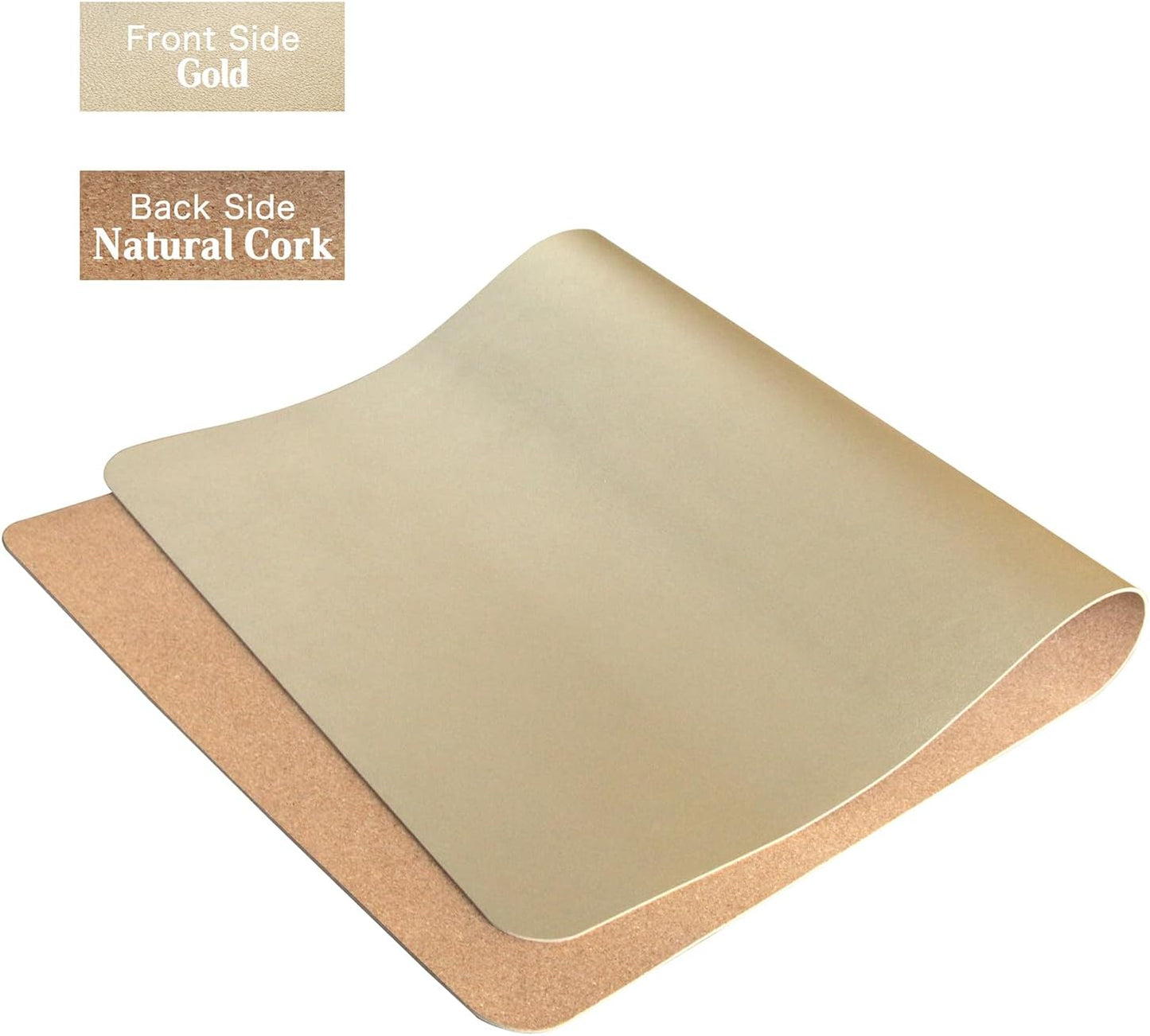 HofferRuffer Desk Pad, Office Desk Protector Mat, Waterproof Desk Mat for Desktop, Dual Side Use Faux Leather Desk Pad for Keyboard and Mouse for Office and Home (Gold+Cork, 31.5" x 15.8")