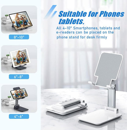 Phone Stand, PhoneHolder for Desk Anti-Slip Cute OfficeAccessories Forldable Cell PhoneHolder Compatible with iPhones, AllMobile Phones, White-Silver, Pro
