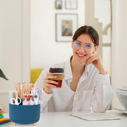 SKYDUE 360 Rotating Plastic Desk Pen Organizer with 5 Slots, Dual-Purpose Art Supply Pencil Cup for Office, School, Home