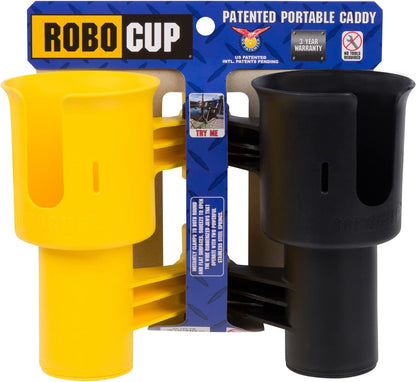 ROBOCUP, (White), Patented Clamp On Boat Cup Holder |Multifunction Dual Drink Caddy for Fishing Poles, Tools, Net, Gaff |Portable Storage for Boating, Beach, Umbrellas, Golf Carts, Strollers