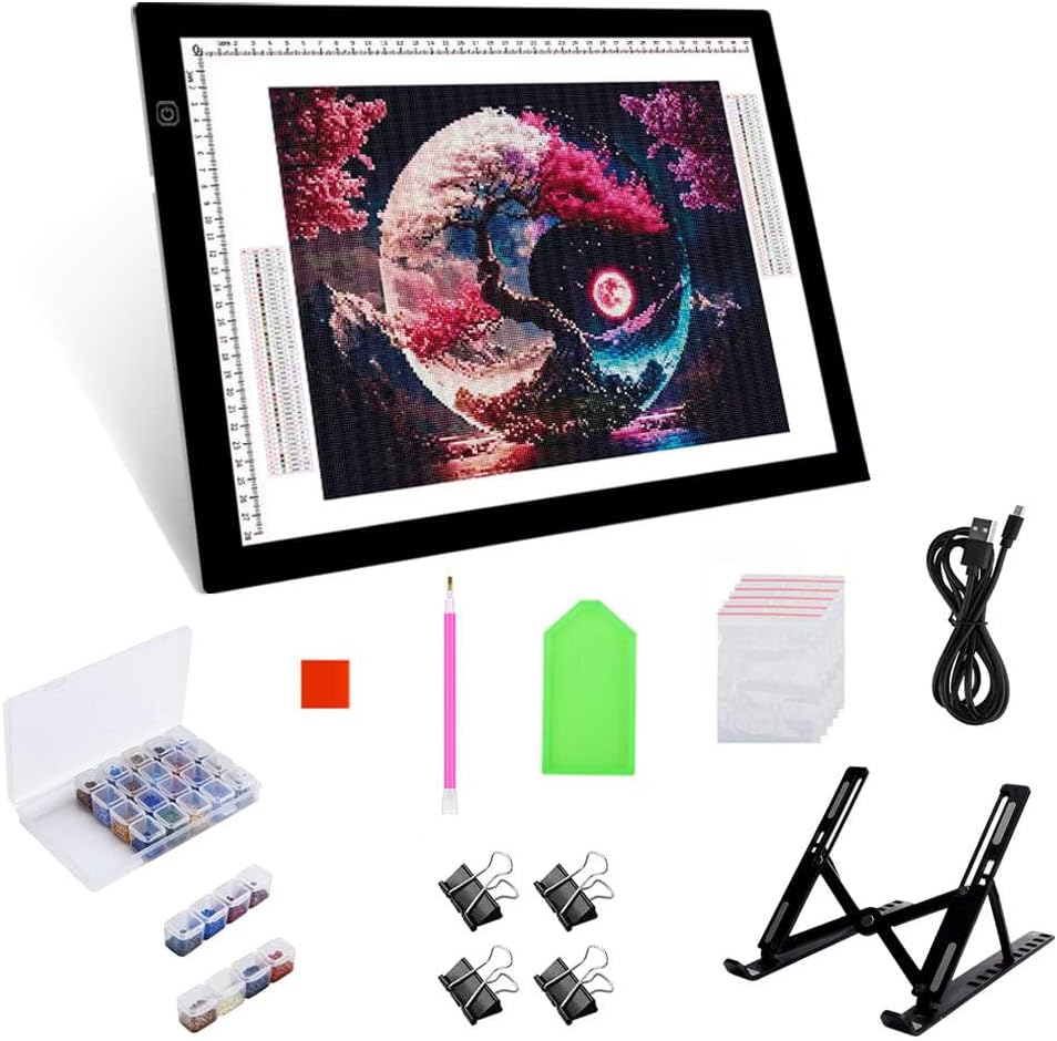 HUAYEYC B4 LED Copy Board Light Tracing Box, 3 Levels Adjustable Brightness Light Pad, for Tattoo Drawing, Streaming, Sketching, Animation, Stenciling, Vinyl Weeding, with 4Pcs Clip and Stand