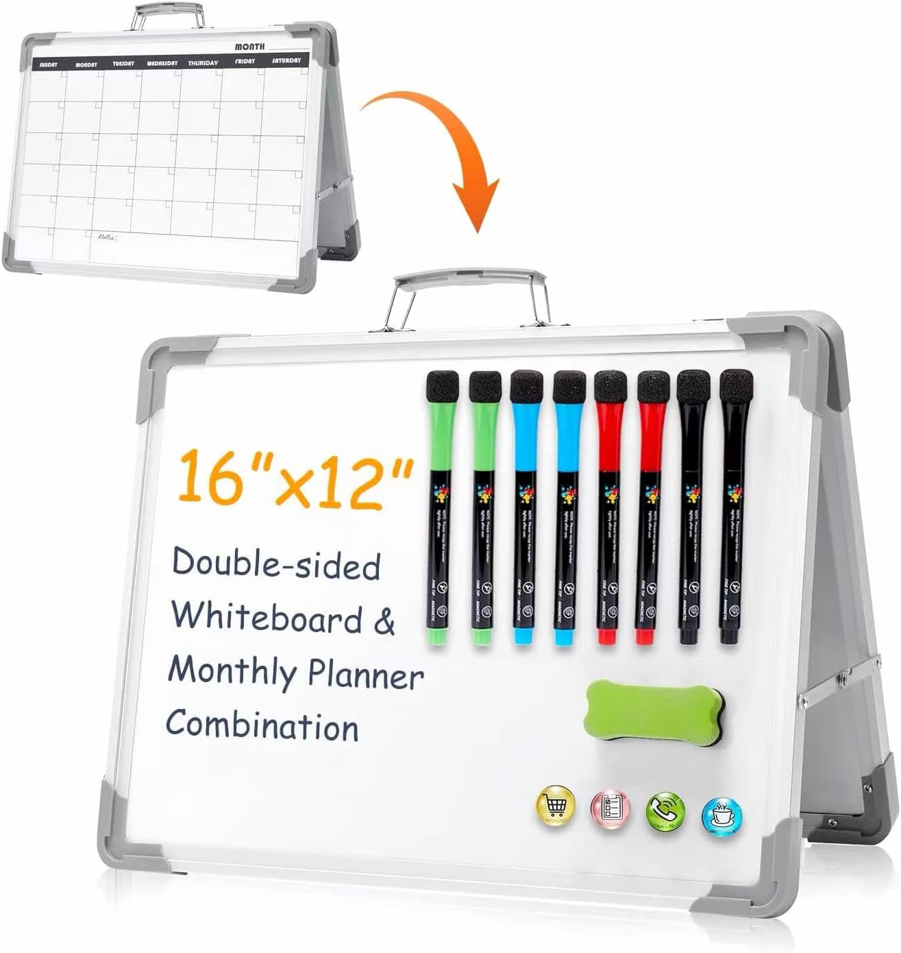 Small Dry Erase White Board – TANKEE Magnetic Desktop Foldable Whiteboard Portable Mini Easel Double Sided on Table Top with Holder for Drawing, Teacher Instruction, Memo Board