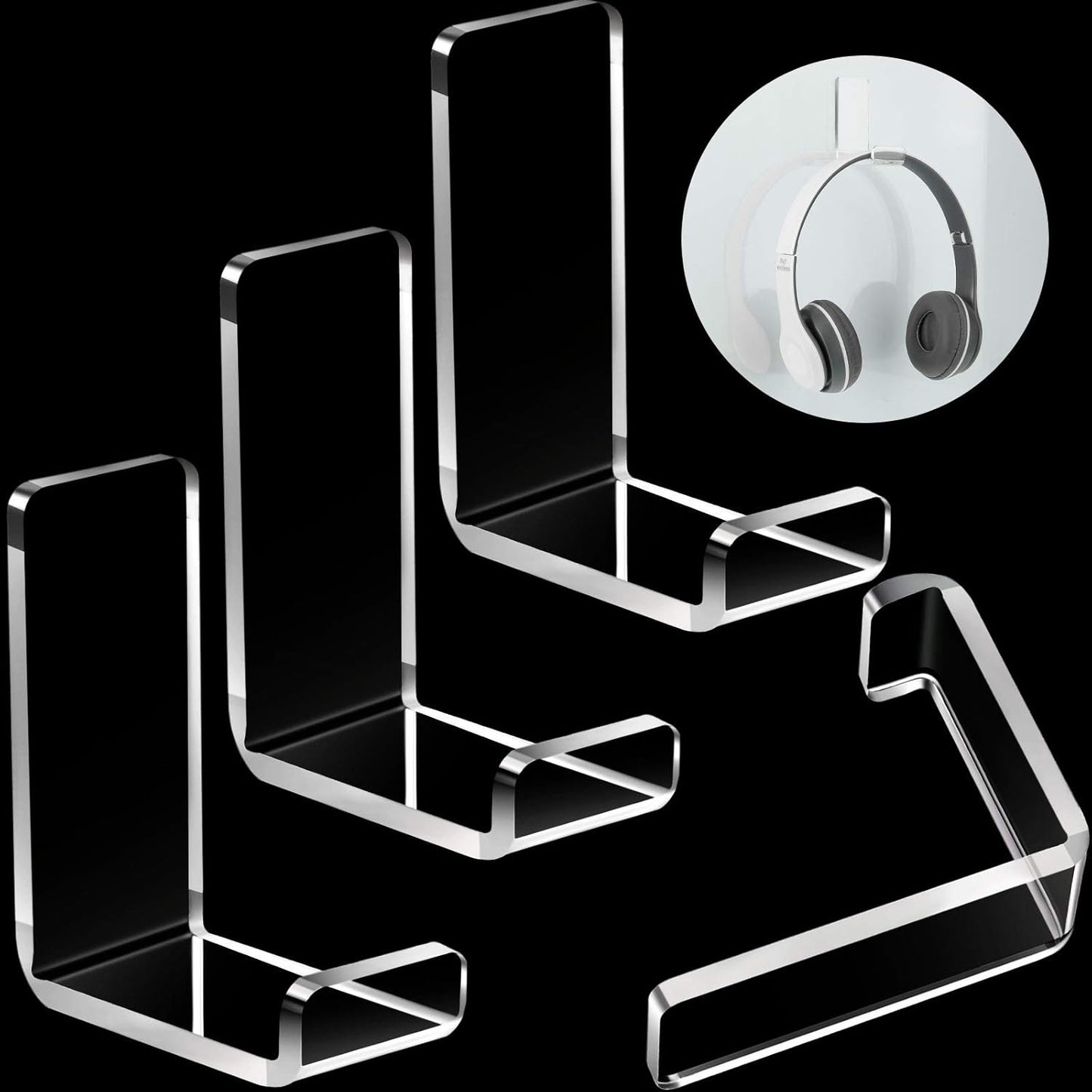 Weewooday 4 Pieces Headphone Hanger Holder Desk Adhesive Headphone Hook Wall Mount Headset Stand Acrylic Holder with Glues for General Purpose Game Earphone(White)